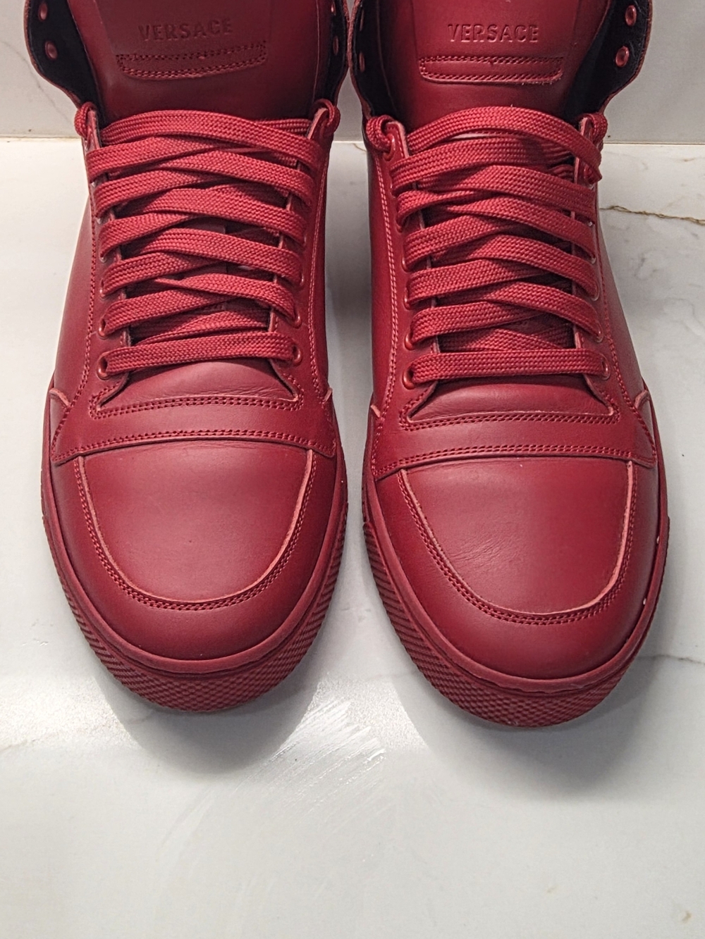 Versace Men's Red Leather High-Top Sneakers